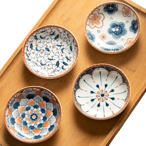 4 Pack 3 oz Small Soy Sauce Dish Ceramic Dipping Sauce Bowls | Japanese Style/Cute/Mini Dipping Bowls for Sushi,Side Dish,Ketchup,Dips,Condiment,Snack/BBQ Party/Stackable - color: Brown