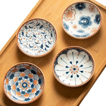 4 Pack 3 oz Small Soy Sauce Dish Ceramic Dipping Sauce Bowls | Japanese Style/Cute/Mini Dipping Bowls for Sushi,Side Dish,Ketchup,Dips,Condiment,Snack/BBQ Party/Stackable - color: Brown