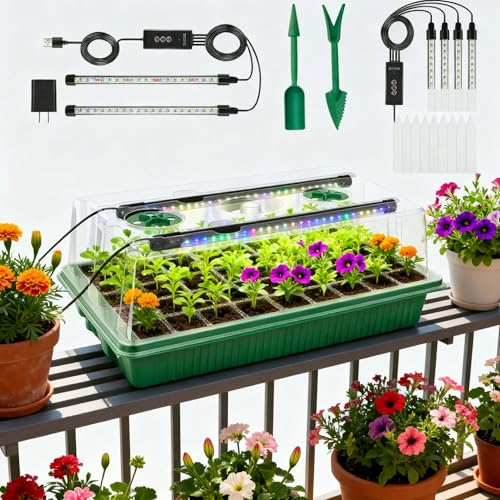 Seed Starter Tray with Timed Grow Light, 2 Pack 80 Cells Plant Starter Tray Seedling Starter Kit with Humidity Domes Base Indoor Mini Greenhouse Plant Germination Trays for Seeds Growing Starting