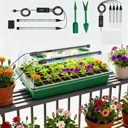 Seed Starter Tray with Timed Grow Light, 2 Pack 80 Cells Plant Starter Tray Seedling Starter Kit with Humidity Domes Base Indoor Mini Greenhouse Plant Germination Trays for Seeds Growing Starting