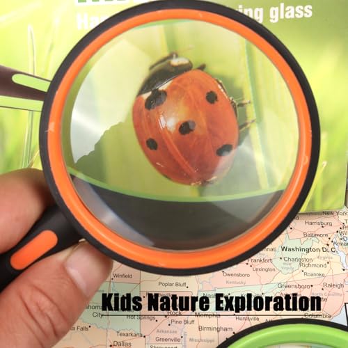 Ocim 2 Pack Magnifying Glass,75mm 10X Handheld Shatterproof Magnifier Lens with Non-Slip Rubber Handle for Seniors/Kids Reading & Science/Explore,Large