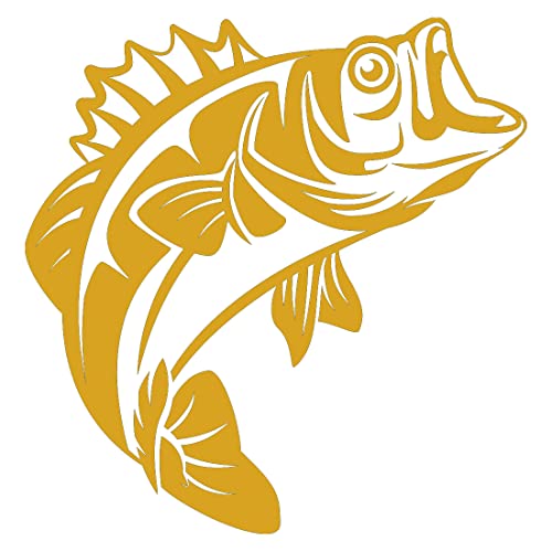 Bass Fishing Fish (Metallic Gold) (Set Of 2) Premium Waterproof Vinyl Decal Stickers For Laptop Phone Accessory Helmet Car Window Bumper Mug Tuber Cup Door Wall Decoration - color: Metallic Gold, size: 7 inches x 7.2 inches