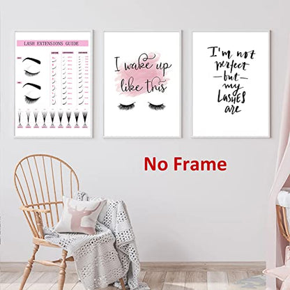 Makeup Wall Art Canvas Fashion Art Eyelash Pictures Eyelash Extension Guide Poster Beauty Salon Wall Art Pink Black and White Painting Lashes Picture for Bathroom Living Room 16x24inchx3 Frameless - color: Beauty Salon Wall Art, size: 16"L x 24"W