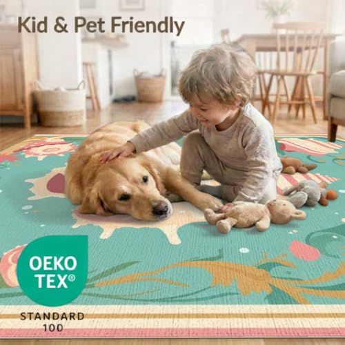 6'x9' Washable Beachy Seashell Area Rug, Seafoam Green Foldable Non-Slip Large Carpet for Queen Size Bedroom, Under Bed, Master Bedroom, Foldable Easy Care Carpet| Ref:1952455 - color: Green/Pattern 1, size: 6' x 9' (Rectangular)