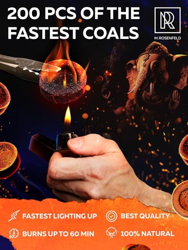 Charcoal Discs to Burn Incense - 200 pcs Charcoal for Incense Burning - 33 mm Most Quick Light Coals Tablets by M. ROSENFELD - 33 mm Resin Burner Rolls – Pack of 200 Instant Fire Coal Tablets - color: 200 Charcoal Discs