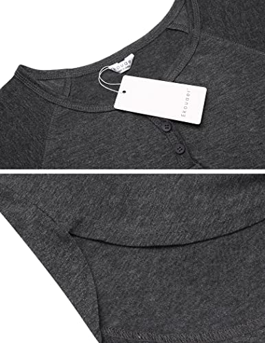 Ekouaer Sleepwear Men's Nightshirt Short Sleeve Pajamas Comfy Big & Tall Henley Sleep Shirt M-XXXL - color: Dark Grey, size: Medium