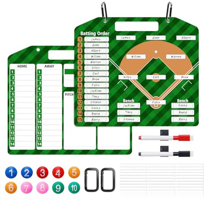 Magnetic Baseball Lineup Board, Anglecai Baseball Dry Erase Coaching Board | Baseball Coach Clipboard for Softball Dugout Board with 30 Lineup Card/ 10 Magnet/2 Marker/2 Hook - color: Green