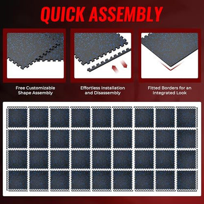 SUPERJARE 0.79'' Extra-Thick Exercise Equipment Mats, 36 Pcs 144 Sq Ft Rubber Top Floor Tiles with High Density EVA Foam, Interlocking Gym Flooring for Home Gym, Workout Mat, Black/Blue - size: 36 Tiles (144 Sq Ft)