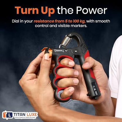 Grip Strength Trainer – Adjustable Resistance Hand Grip Strengthener (11-220 Lbs/5-100KG) with Auto Electronic Counter | Forearm & Finger Exerciser for Athletes, Musicians, Injury Recovery - color: Red