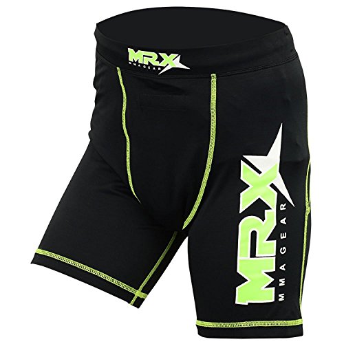 New Mrx MMA Compression Shorts with stabilize Cup Sports Short Martial Arts, Kick Boxing, Black-Green - size: Small