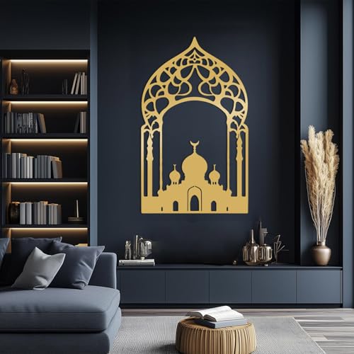 Mosque Metal Wall Art, Islamic Mosque Arch Metal Wall Art, Masjid Wall Hanging, Islamic Wall Decor, Prayer Room Decor, Fireplace Decorations, Muslim Gift (Gold, 59"x36"/150x91cm) - color: Gold, size: 59"L x 36"W