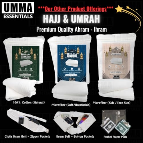Ihram Ehram Ahram for Men, 100% Cotton, Hajj Umrah Ihram Ehram Towels, Hypoallergenic, Quick-Drying, Lightweight, Breathable, 2 Count, White, Adult Size 110 x 220cm = 43X86 inch