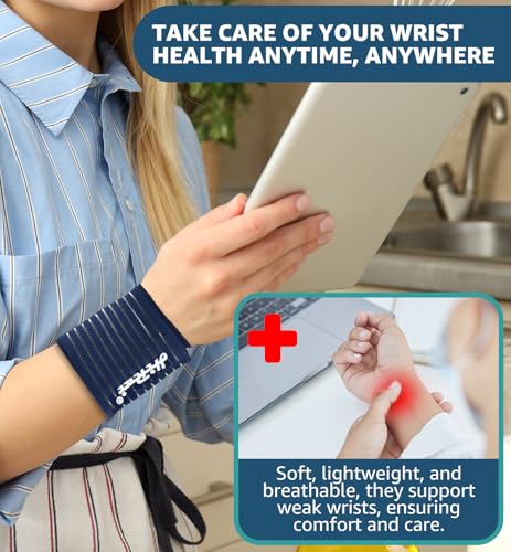 HiRui 2-Pack High-Elastic Wrist Support Straps Wrist Compression Bandage - Wrist Wraps Wristbands for Carpal Tunnel Arthritis Tendonitis Weightlifting Tennis Basketball - Breathable Soft (Navy Blue) - color: Navy Blue