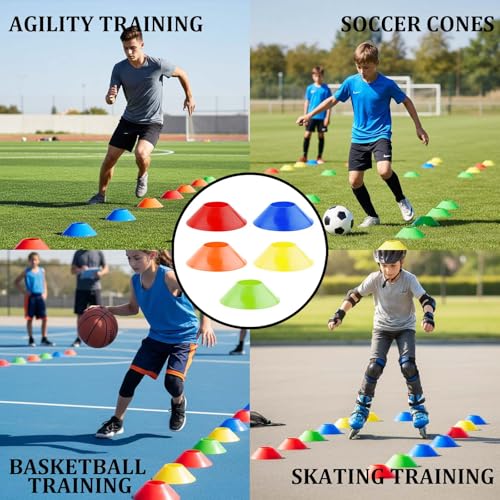 100/50 Pack Soccer Cones, Disc Cones for Sports Training with Mesh Bag, Sports Cones for Training Drills Practice