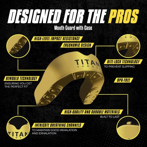 Mouth Guard Boxing, Dual-Layer Boil & Bite Mouthguard, Adult | Premium Dual-Layer | Case Included | Adult & Youth Custom-Fit Mouthpiece | Football, MMA, Hockey, Lacrosse, BJJ, Basketball - color: Solid Gold, size: Adult Age 11+