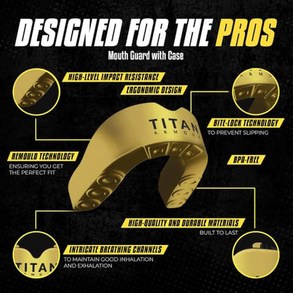 Mouth Guard Boxing, Dual-Layer Boil & Bite Mouthguard, Adult | Premium Dual-Layer | Case Included | Adult & Youth Custom-Fit Mouthpiece | Football, MMA, Hockey, Lacrosse, BJJ, Basketball - color: Solid Gold, size: Adult Age 11+