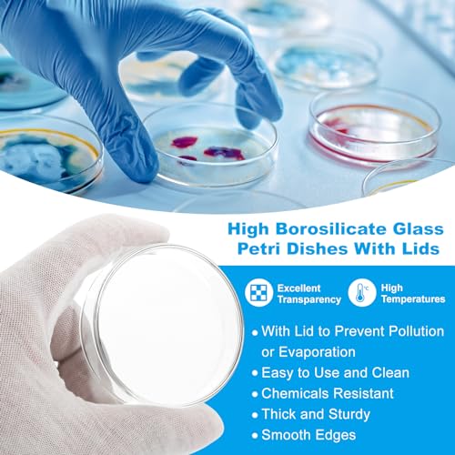 PATIKIL 100mm High Borosilicate Glass Petri Dishes with Lids, 5 Pcs Petri Plates for Lab Science Experiment, Clear - size: 100mm