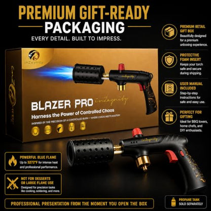 inZaynity® Propane Torch Gun for Grill & BBQ - High Power Handheld Blow Torch with Adjustable Flame & Safety Lock - Portable Fire Starter for Cooking, Searing,Charcoal & Outdoor Use(Tank Not Included)