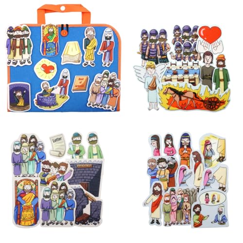 CHEFAN 4 Pack Felt Board Bible Stories Set, Flannel Board Stories,Precut Christian Flannel Graph Bible Toys for Kids, Include Prophet Jeremiah, Elisha and The Syrians, Nehemiah, Jesus Heals The Sick - color: Prophet Jeremiah & Other 3 Bible Stories Set