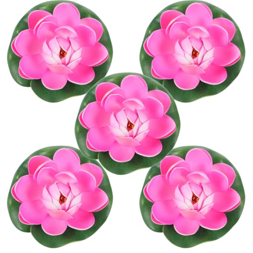 Cabilock 5PCS Floating Lotus Flowers, Artificial Pond Pool Decor - color: Pink