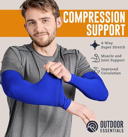 OutdoorEssentials UV Sun Sleeves for Men & Women, Cooling Arm Sleeves UPF 50+ | Golf, Tattoo Cover Up, Sun Protection - color: (3 Pairs): 1 Black, 1 Dark Gray, 1 Blue