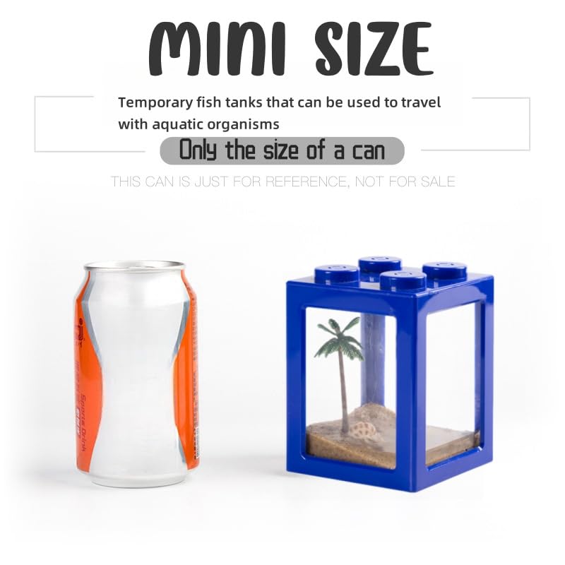 Mini Sea Monkey Tank, Small Shrimp Tank Stackable Mini Aquariums for Fairy Shrimp Eggs Moss Balls, 0.25 Gallon Temporary Betta Fish Tank Ant Feeding Case Mini Reptile Tank - color: Blue