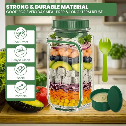 2-Pack Salad Pod Portable Salad Jar with Leakproof Dressing Container, Meal Prep, Food Storage Container for Office, Work, Travel, Picnic, Gym and Outdoor Use - size: 2000 ml (Pack of 2)