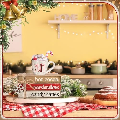 4 Pcs Christmas Table Decorations Winter Snowflake Tiered Tray Decorations Decorative Mini Wooden Books Subject Signs Block Centerpiece for Office Tabletop Shelf Housewarming Gifts - style: Coffee