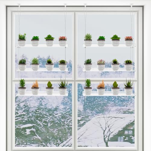 OtNiap Clear Hanging Window Plant Shelves, 2-Pack 3-Tier, 16-Inch Stand | Adjustable Indoor wall plant holder for herbs, microgreens and potted plants. Maximizes window space while displaying plants - size: 2 Pack-3 Tier