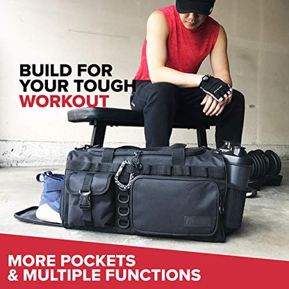 32L 20" Tactical Gym Duffle Bag with Shoe Compartment & Wet Pocket | Water Resistant Fabric, Reinforced Base, MOLLE Webbing & 7 Compartments for Workout, Basketball, Soccer, Travel & Gym Gear