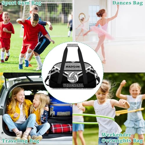 Custom Name Sports Volleyball Duffel Bag, Silver Black Glitters Personalized Sport Gym Duffel Cheerleading Bag Travel Weekender Tote Carry-On Bag - color: Silver Black