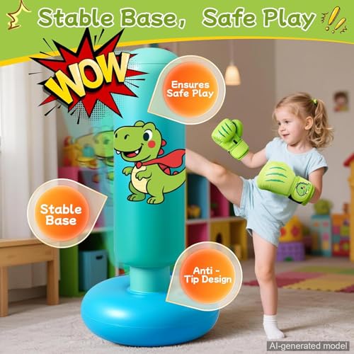 Inflatable Punching Bag for Kids: Qoosea 48 Inches Kids Bop Bag Boxing Gloves & Air Pump Dinosaur Toy Gift for Toddler & Kid Ages 3-8,Freestanding Punching Bag Easy to Inflate,Boxing Bag - color: Light Blue