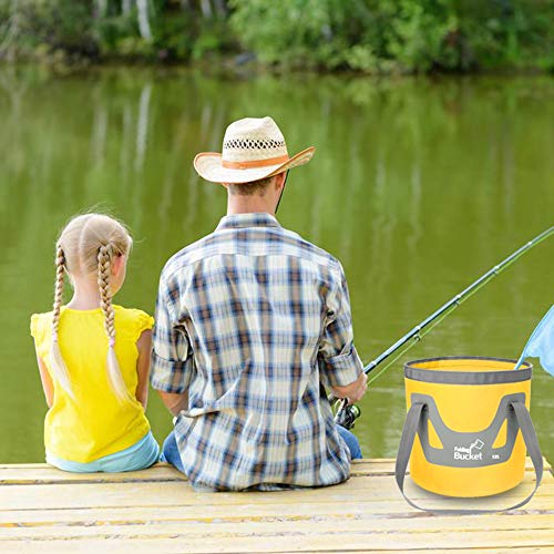 Collapsible Bucket with Handle 5 Gallon Portable Folding Bucket Upgraded Ultra Lightweight Outdoor Basin Pail for Fishing, Camping, Hiking, Car Washing and More (Blue Yellow, 20L-12L)