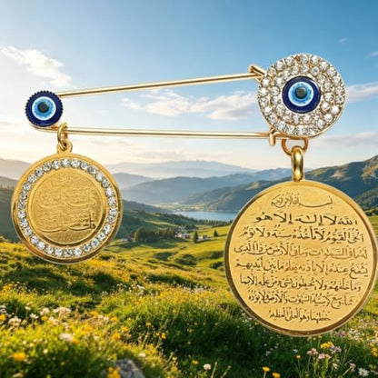 Fashionable Arabian Lucky Eye Blue Turkish Evil Eye Brooch with Fatima Hands Muslim Gift Islamic Jewelry Amulet
