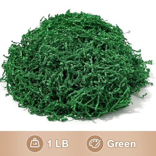 Wowxyz 1 LB Crinkle Cut Paper Shred Green Crinkle Shredded Paper for Gift Baskets - Gift Box Bag Filler - Confetti Stuffing for Birthday, Holiday Present Packaging Wrapping - color: Green