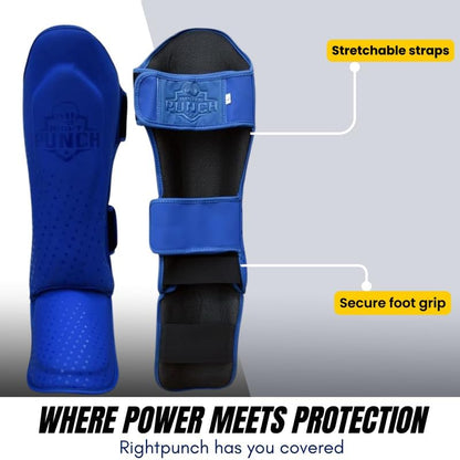 Shin Guards Kickboxing Leg Pads with Instep Protection, Muay Thai MMA Martial Arts Kicking Sparring Training Gear - color: Blue, size: Medium