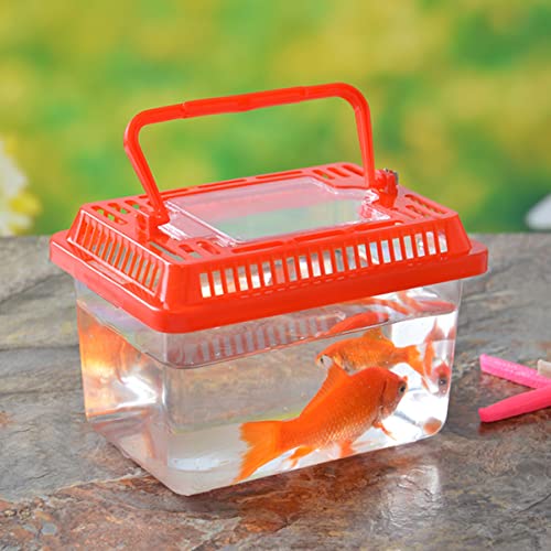 Mipcase Portable Fish Tank for Travel Mini Plastic Fish Carrier Handle for Turtle Gold Fish - color: Red