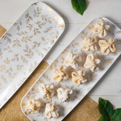 Rectangle Gold Leaves White Serving Tray (2-Pack) - 17.5" Disposable Serving Platter for Appetizer, Fruits & Serving Dishes | Perfect Plastic Tray for Party Serveware - style: Gold Leaves