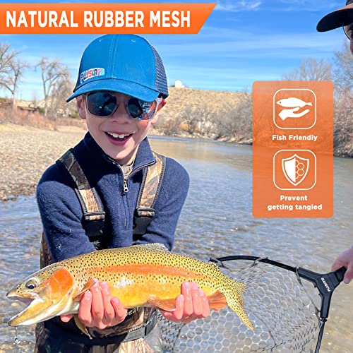 PLUSINNO Fly Fishing Net, Bass Trout Landing Net, Folding Fishing Nets Fresh Water, Safe Fish Catching or Releasing - color: 16 x 13 Hoop Size (28Extend Length)