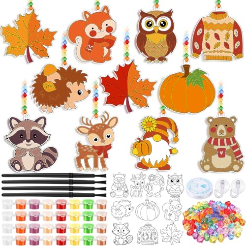 Beeveer 30 Sets Fall Animals Suncatchers Craft Kit DIY Window Art - style: Fall Animals