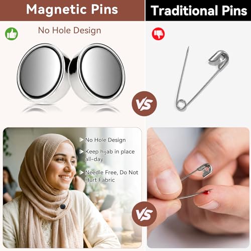 8 Pairs Strong Magnetic Hijab Pins, Pinless No-Snag Hijab Magnets, Scarf Magnet Pin, Magnetic Buttons Veil Pins, Multi-Use Hijab Magnetic Pins for Clothes Dress Scarves Shirts, Shiny and Matte Style