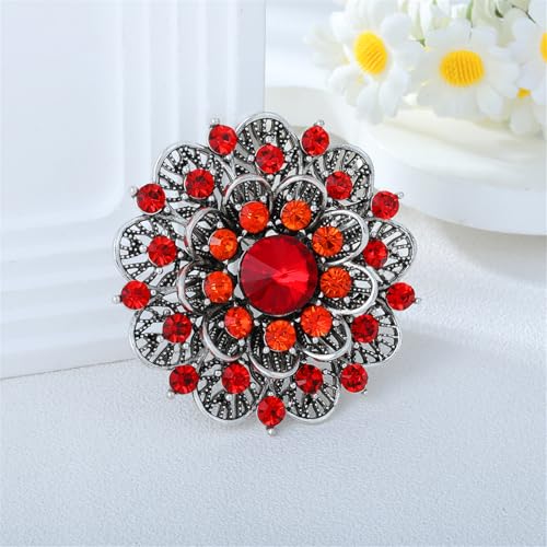 Rhinestone Sunflower Brooch Pin Red Pink Flower Brooch Stylish Crystal Brooch Elegant Clothing Hat Bag Accessories Jewerly for Women - color: Red3