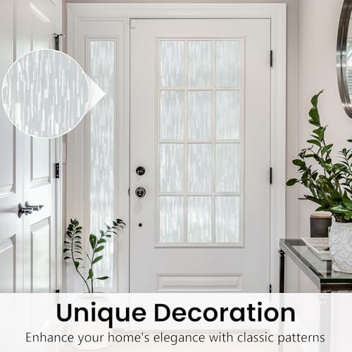 Haton Window Privacy Film, White Stripe Non-Adhesive, 17.5" x 78.7" | Static Cling Removable Frosted Glass Film, Blocks UV & Heat, Anti-glare Privacy Covering for Bathroom & Home Windows - color: White Stripe, size: 17.5" x 78.7"