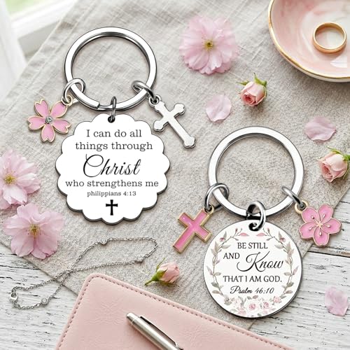 Christian Keychains for Women Faith Bible Verse Keychain, Inspirational Religious Gifts Cross Keychain Flower Charm