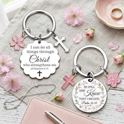 Christian Keychains for Women Faith Bible Verse Keychain, Inspirational Religious Gifts Cross Keychain Flower Charm