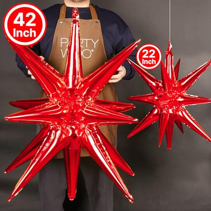 PartyWoo Red Star Spike Balloons 2pcs Explosion Foil Mylar Balloons - color: Red, size: 2 PCS - 42 Inch