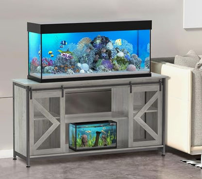 HRVEOCEI 80 Gallon Fish Tank Stand with Sliding Doors, Farmhouse Aquarium Stand with Storage Cabinet, Heavy Duty Fish Tank Table for Turtle Tanks Reptile, Adjustable Feets, 1000 LBS Capacity (Grey) - color: Grey