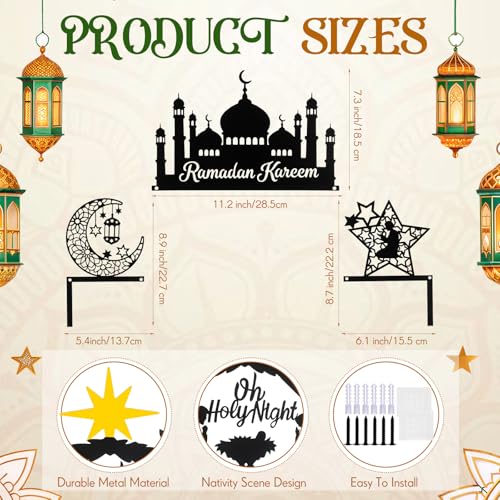 Blulu 3 Pcs Ramadan Door Decoration Metal Ramadan Mubarak Door Topper Eid Mubarak Frame Decoration for Islamic Muslim Cabinet Shelf Window Wall Home Office Kitchen Decor(Eid) - style: Eid