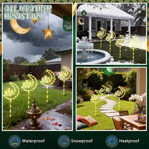 Aurelema 6 Pack Ramadan Mubarak Outdoor Decoration Lights Eid Outside Patio Pathway Landscape Lights Yard Stake Driveway Lawn Walkway Decoration Star Moon for Eid Mubarak Ramadan Party Favors Gifts