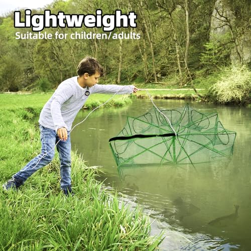 2 Pcs 32 x 10 Inch Collapsible Crab Trap 10 Holes 10 Sides Foldable Fishing Nets with 2 Rope for Minnows Fishing Crawfish Crab Lobster Shrimp
